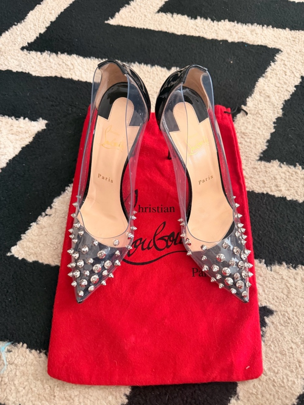 Christian Louboutin CollaClou 100mm PVC Clear and Black studded pumps - Picture 3 of 8